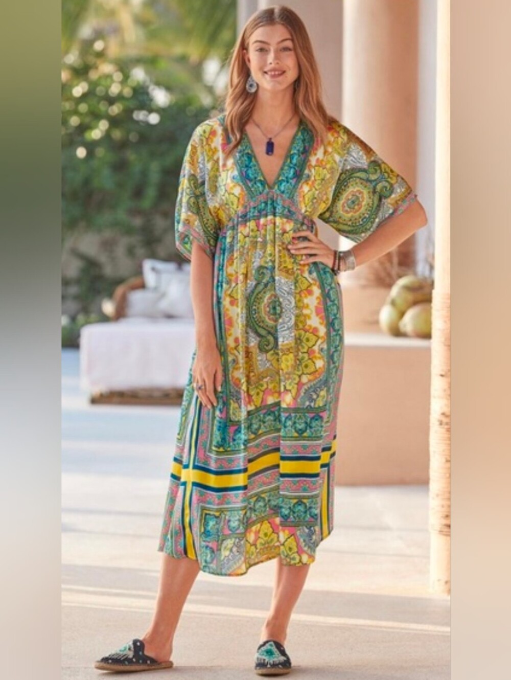 NWOT Sundance Bohemian V-Neck Maxi Dress in Multicolor